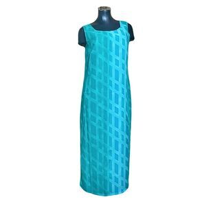 Vintage 1970s geometric abstract pattern sleeveless womens maxi dress